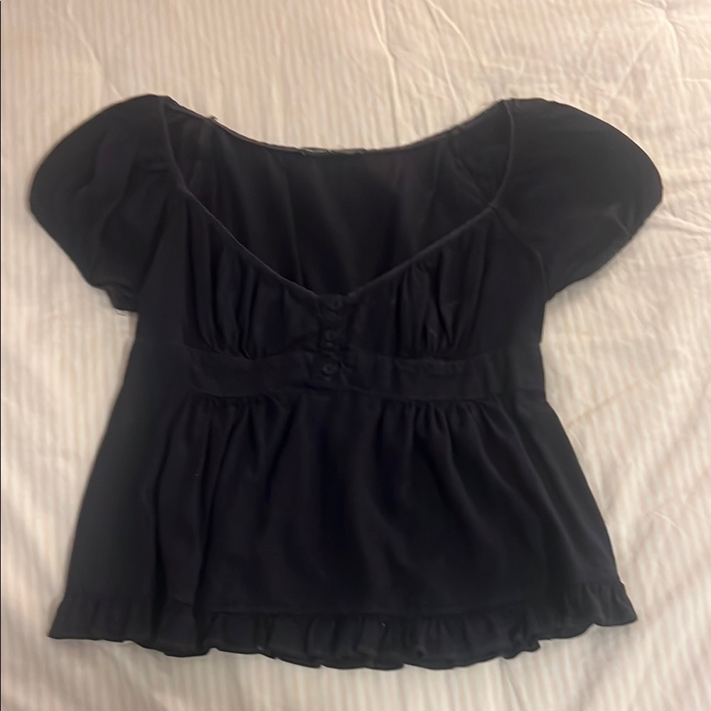 Brandy Melville Black Ruffled Cap Sleeve Blouse